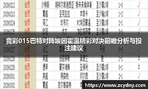 xc体育竞彩015巴特对阵埃因霍温精彩对决前瞻分析与投注建议